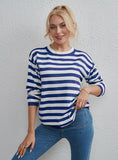 CLASSY STRIPED MULTICOLOR ROUND NECK TOP LOOSE SWEATER