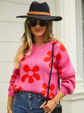 Printed Pullover Flower Sweater