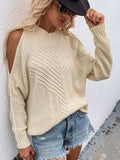 FASHION SOLID LONG-SLEEVED ROUND NECK TWISTED ROPE SWEATER