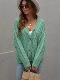 FASHION LOOSE BUTTON SOLID COLOR TWISTED ROPE SWEATER