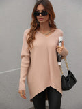 FASHION SOLID COLOR V-NECK FASHION TOP SWEATER