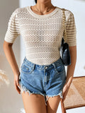 PULLOVER SHORT SLEEVE SOLID COLOR SWEATER