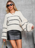 FASHION STRIPED ROUND NECK LONG SLEEVE SWEATER