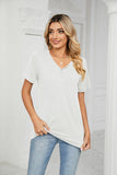 SOLID COLOR SHORT SLEEVE BUTTON V-NECK T-SHIRT