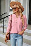 SOLID COLOR V-NECK BUTTON LONG SLEEVE T-SHIRT