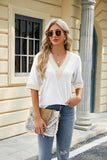 LACE STITCHING FIVE-POINT SLEEVE LOOSE T-SHIRT