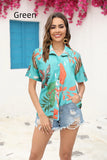 WRINKLED SHORT SLEEVE PLEATED LAPEL PRINTED SHIRT