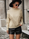 FASHION LOOSE FRINGED TURTLE NECK SWEATER