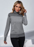 CLASSY HIGH NECK STRIPED PULLOVER SWEATER