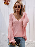 FASHION SOLID COLOR PULLOVER V-NECK LOOSE SWEATER
