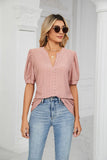 CASUAL V-NECK HOLLOW BUBBLE SLEEVE LOOSE T-SHIRT