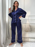 FASHION SILK-LIKE LADIES LONG-SLEEVED PAJAMAS SUIT