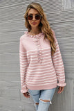 STYLISH BUTTON WOOD EAR STRIPED STITCHING SWEATER