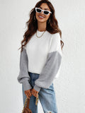CLASSY ROUND NECK LONG SLEEVE STRIPED LOOSE SWEATER