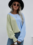 FASHION BAT SLEEVE COLOR MATCHING ROUND NECK SWEATER