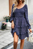 HOLIDAY LEISURE FLORAL V-NECK LONG SLEEVE DRESS