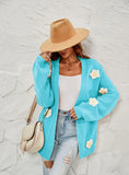 Flower Cardigan Lantern Sleeve Sweater Coat