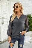 LACE STITCHING LONG SLEEVE V-NECK T-SHIRT