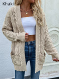 CLASSY LOOSE MEDIUM AND LONG TWISTED ROPE KNITTED CARDIGAN JACKET