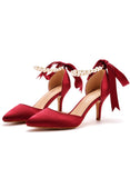 THIN-HEELED RHINESTONE BEADED SANDALS