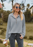 SOLID COLOR LAPEL BUTTON LOOSE LONG SLEEVE TOP