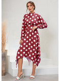 CASUAL IRREGULAR LONG-SLEEVED POLKA-DOT DRESS