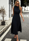 SOLID COLOR LONG SLEEVELESS DRESS