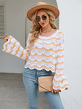 FASHION LONG SLEEVE ROUND NECK KNITTED STRIPED SWEATER