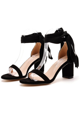 SQUARE THICK HEELS SUEDE SANDALS