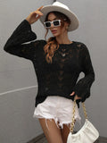 FASHION CROCHETED HOLLOW PULLOVER ROUND NECK LOOSE SWEATER