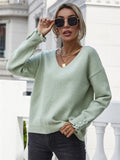 FASHION SOLID COLOR PULLOVER LOOSE BUTTONS SWEATER