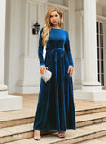 VELVET SOLID COLOR LONG SLEEVE DRESS