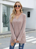 FASHION LONG SLEEVE V-NECK LOOSE PULLOVER SWEATER