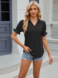 SOLID COLOR LAPEL SHORT SLEEVE PLEATED LOOSE T-SHIRT