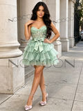 Mint Green Lace Tulle Layer A Line Homecoming Dress