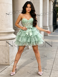 Mint Green Lace Tulle Layer A Line Homecoming Dress