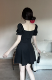 Stylish Short - Sleeve White Dress with Deep V - neck and Tie Detail