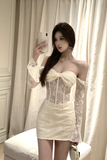 Elegant Off - Shoulder Cream Set with Lace Detailing