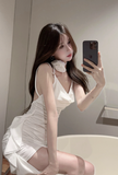 Elegant Ivory Satin Halter Mini Dress with Flower Choker