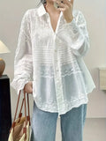 Button-Down Embroidery Front White Blouse