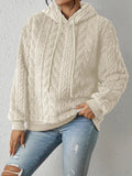 Long Sleeve Drawstring Textured Hoodie Plush Sweatshirt