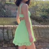 Touch of Spring Green Flounce Mini Dress