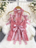 Satin Ribbon Accents Pink Knit Dress