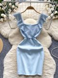 Delicate Crochet Lace  Light Blue Fitted Dress