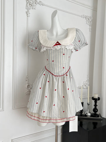 Peter Pan Collar Heart Print ShorSleeve Mini Dress