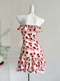 Romantic Off Shoulder Ruffled Floral Mini Dress