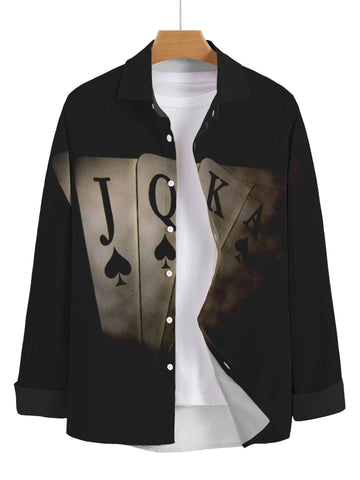 Men Black Poker Curved Hem Shirt Tee