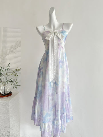 Purple Tie Dye Spaghetti Strap Maxi Dress