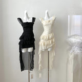 Champagne Asymmetrical Hem Floral Ruffle Dress