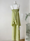 Ruffled Spaghetti Strap Sage Green Set